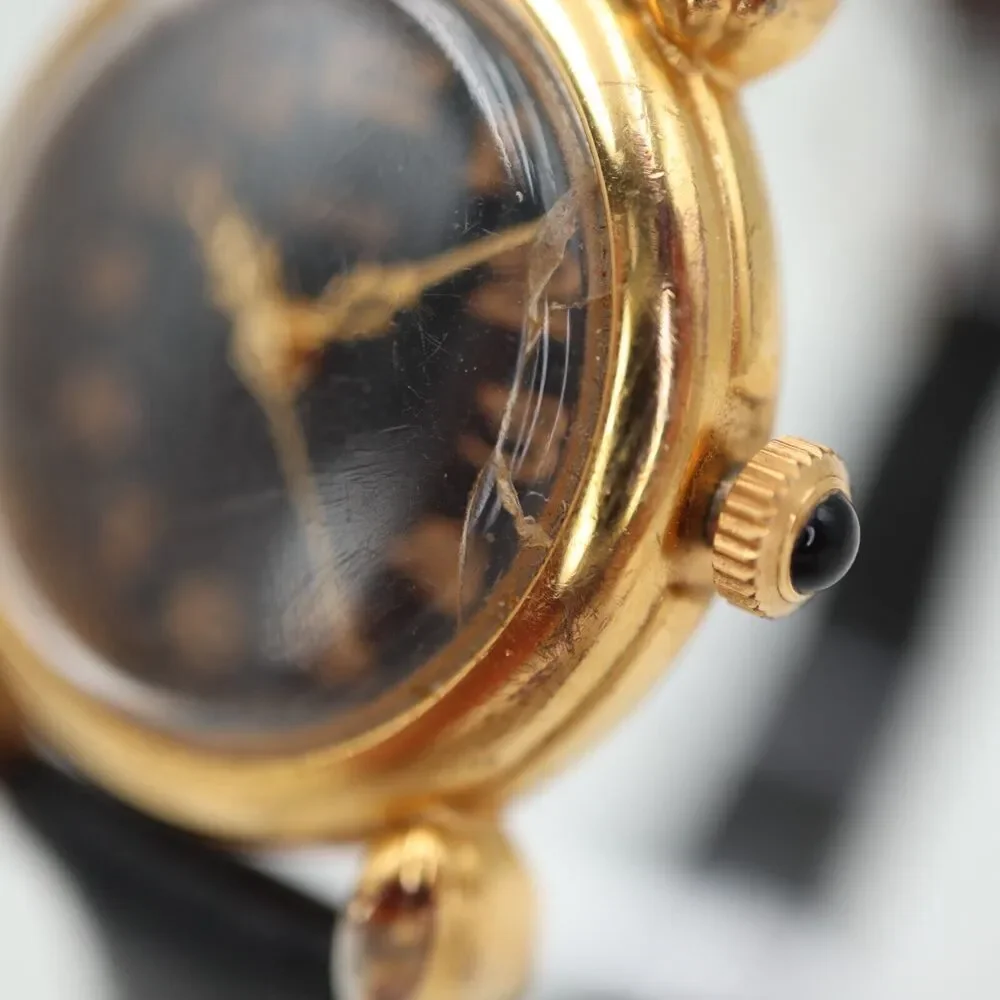 Vintage 1992 Guess Watch 25mm Gold Tone Black Leather Strap with New Battery
